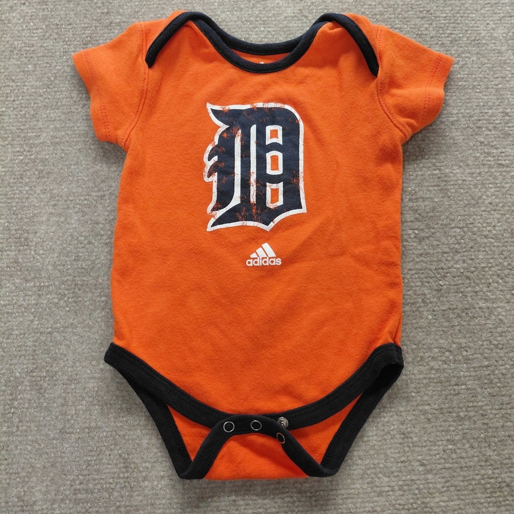 Adidas MLB Detriot Tigers Baby Girl Boy Bodysuit 6-9 M Navy Blue Orange Logo
